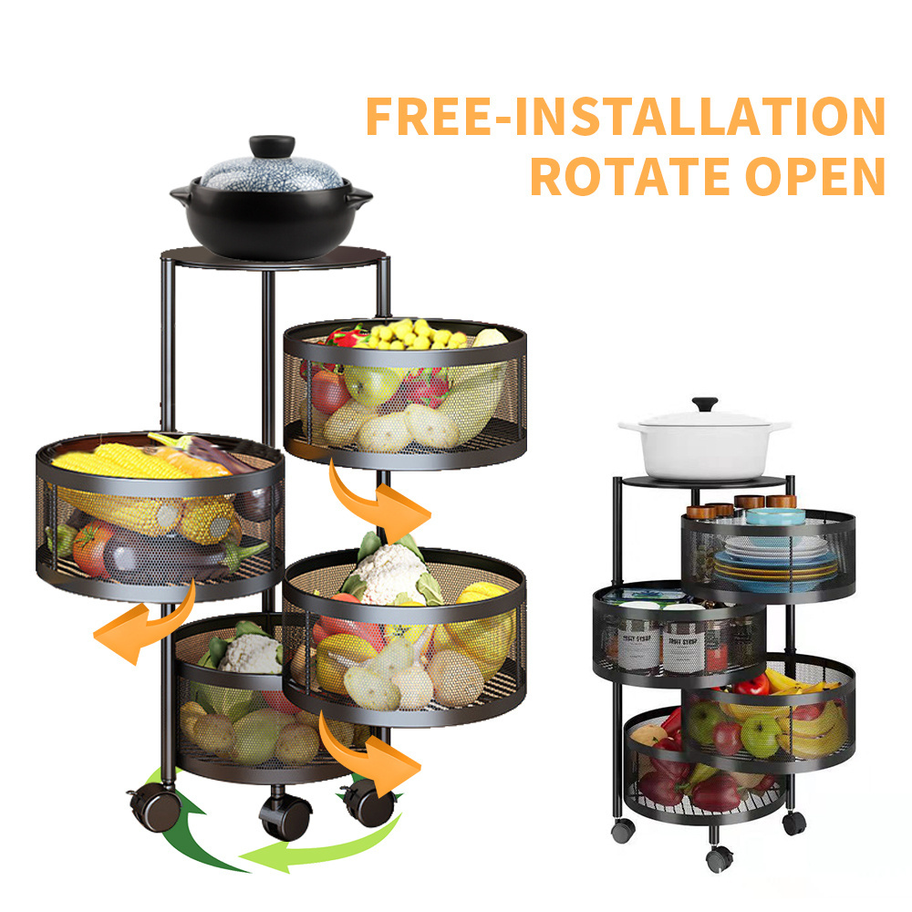 Multi-Layer Rotatable Fruit Vegetable Shelf 3 Tier 4 Tier 5 Tier Round Kitchen Rotating Storage Rack