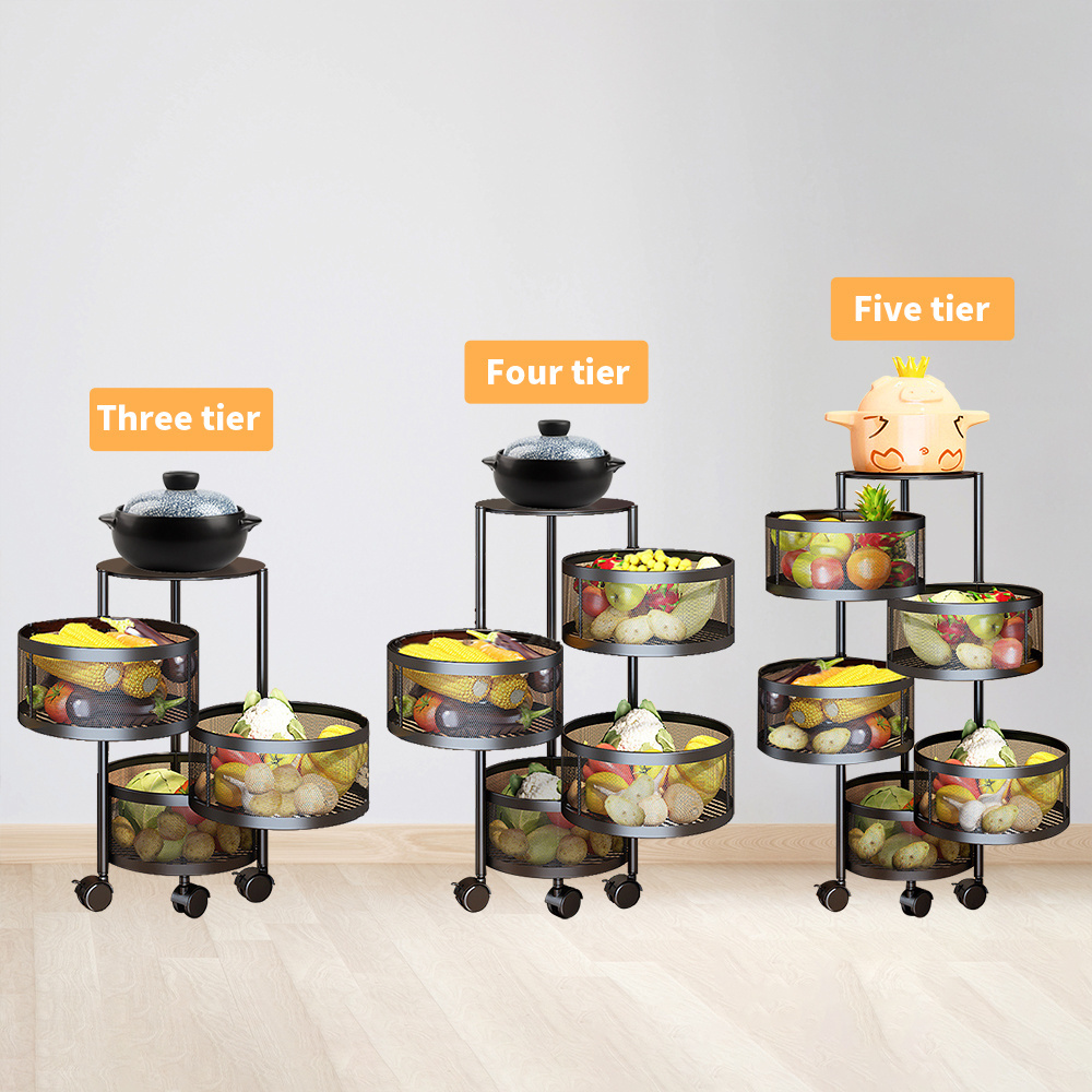 Multi-Layer Rotatable Fruit Vegetable Shelf 3 Tier 4 Tier 5 Tier Round Kitchen Rotating Storage Rack