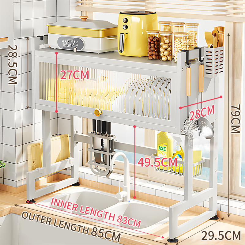 Over The Sink Dish Drainer Rack Storage Holders 2 Tier Metal Dish Drying Rack Organizer Shelf With Door