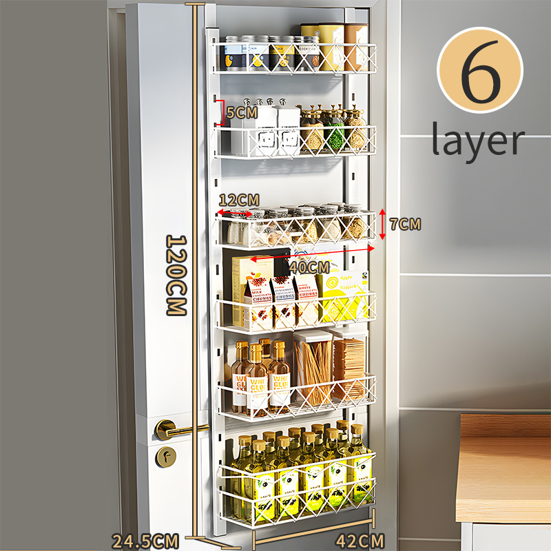 Multiple Purposes 6 Layers Over Door Pantry Shelf Organizer Storage Baskets Hanging Rack