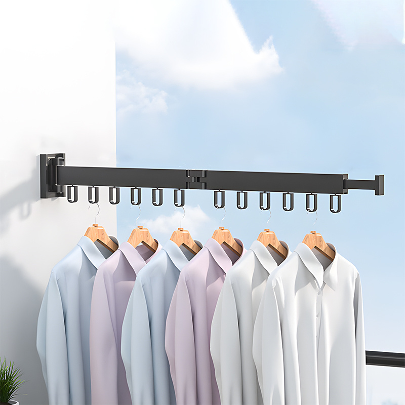 Folding Clothes Hanger Aluminium Storage Rack Wall Mount Retractable Laundry Extend Cloth Dying Rack