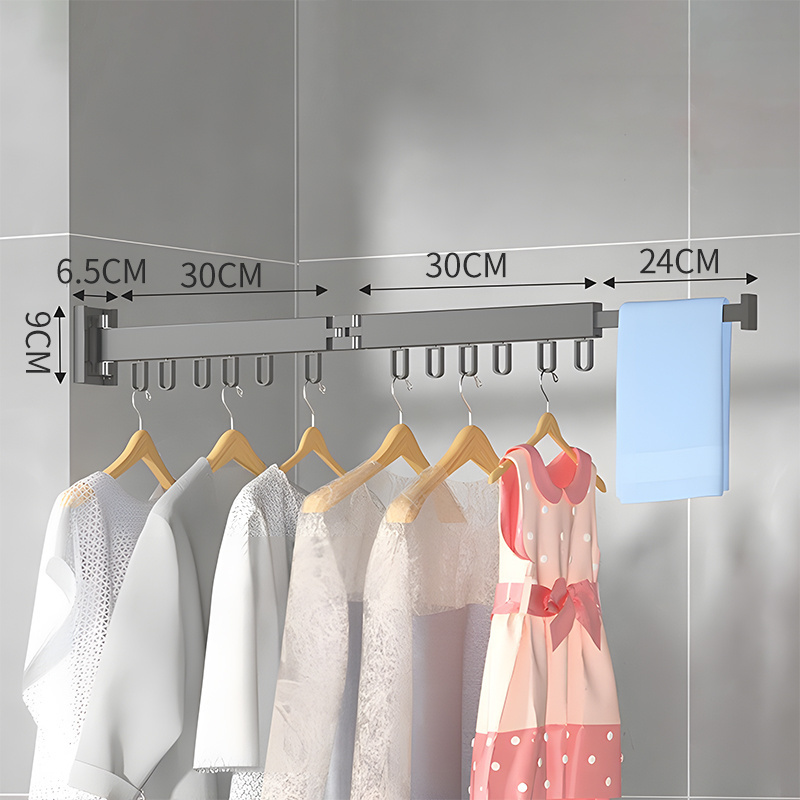 Folding Clothes Hanger Aluminium Storage Rack Wall Mount Retractable Laundry Extend Cloth Dying Rack