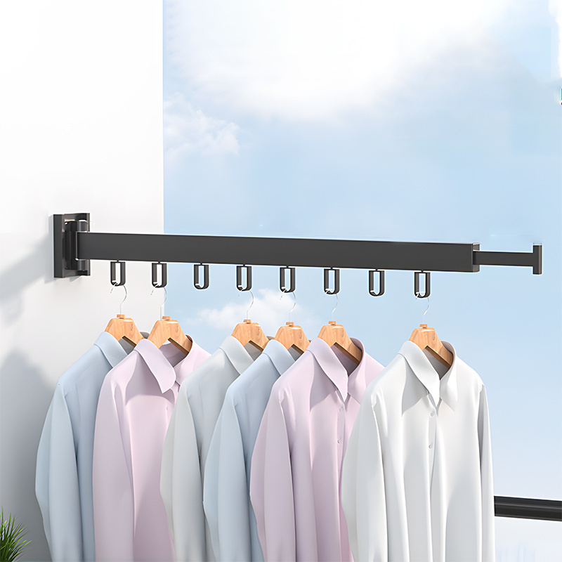 Foldable Drying Rack Clothes Wall Mounted Hanger Retractable Aluminum Laundry Extend Cloth Rack