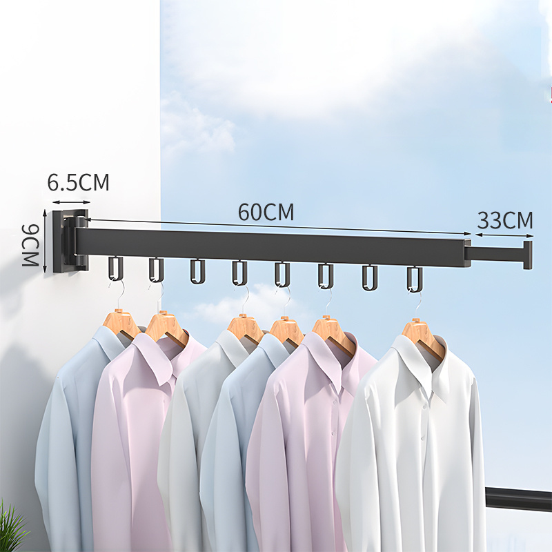 Foldable Drying Rack Clothes Wall Mounted Hanger Retractable Aluminum Laundry Extend Cloth Rack