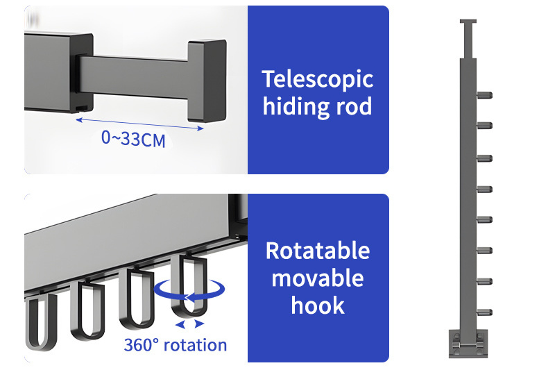 Foldable Drying Rack Clothes Wall Mounted Hanger Retractable Aluminum Laundry Extend Cloth Rack