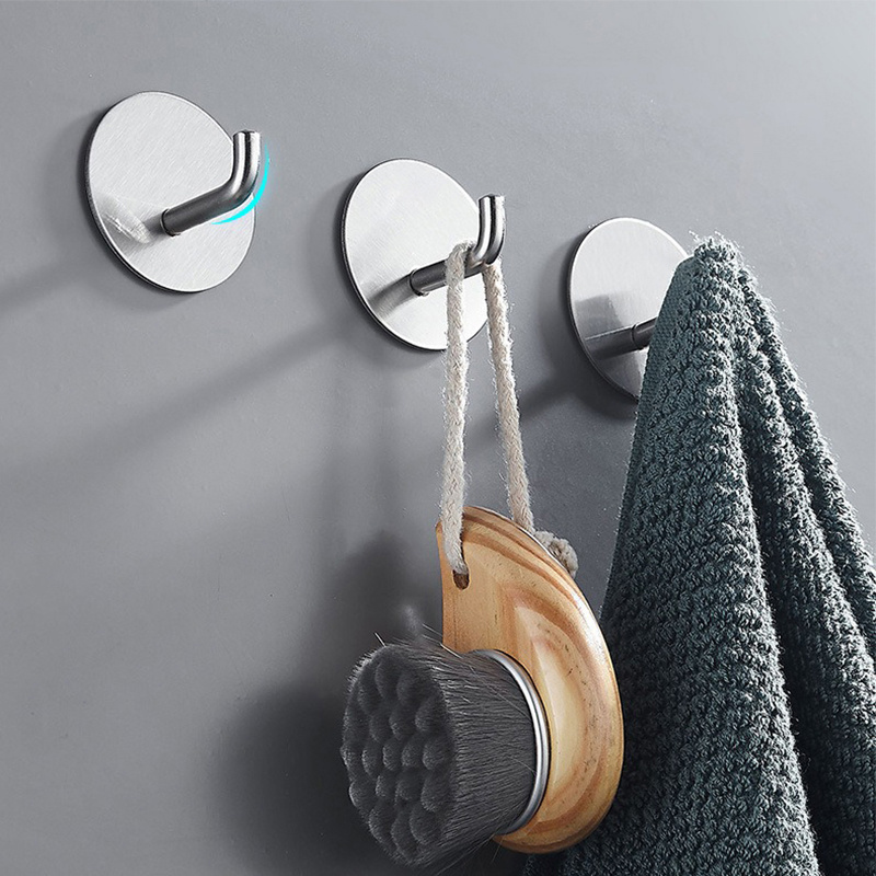 Stainless Steel Wall Hook Key Holder Self Adhesive Coat Towel Rack Hanging Hooks Bathroom Storage Hanger Organizer