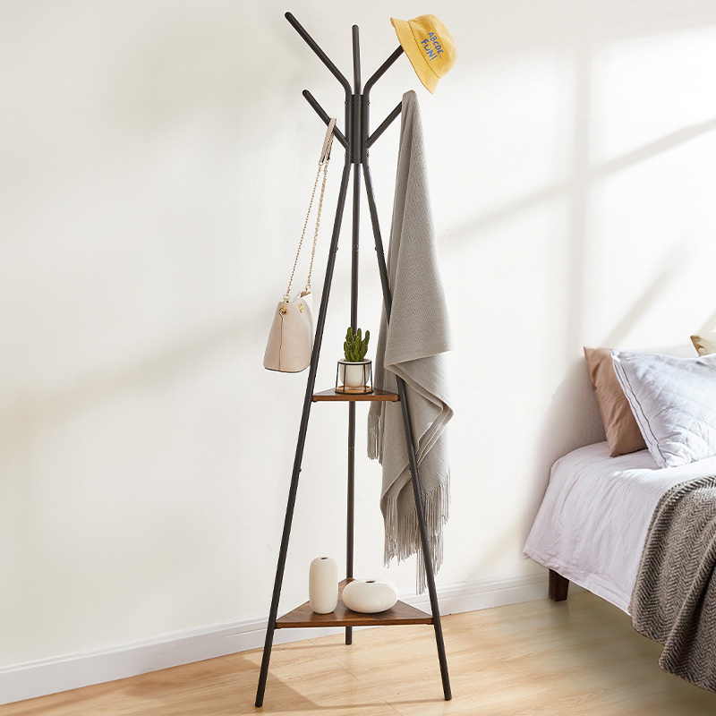 Golden Coat Racks Living Room Bedroom Hanging Clothes Metal Floor Tripod Cloth Stand Rack