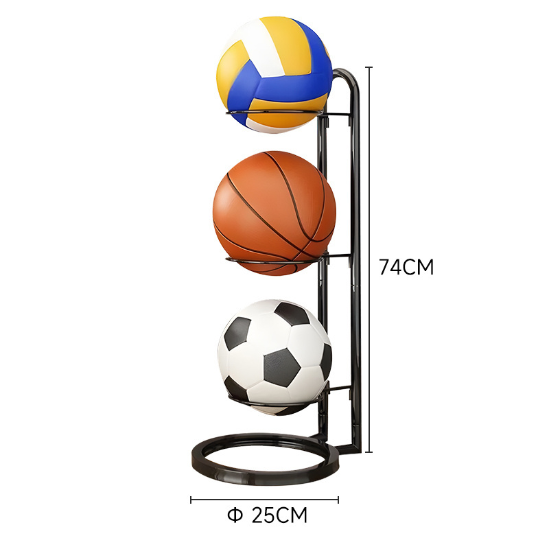 3 Layers Basketball Single Sided House Wall Mounted Ball Storage Holder Stackable Metal Basketball Rack