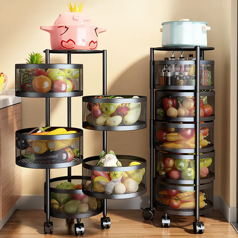 Multi-Layer Fruit Basket Kitchen Shelf Floor Rotating Vegetable And Fruit Storage Rack With Wheels