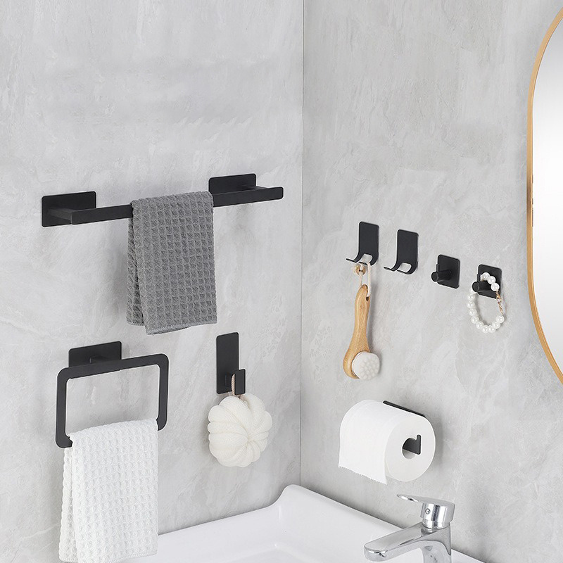 Bathroom Stainless Steel Accessories Set Towel Bar Hook Paper Holder Black Hardware 4 pieces Kits