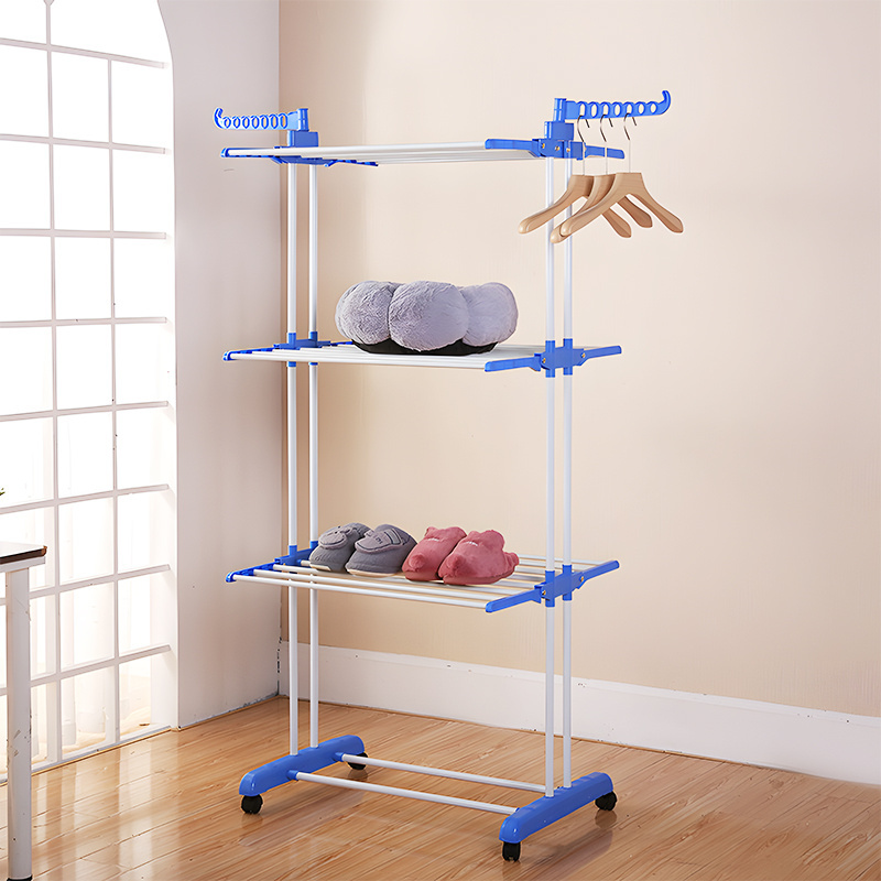 Multi-Function 3 Layers Laundry Hanger Standing Folding Clothes Hanging Coat Clothes Drying Rack