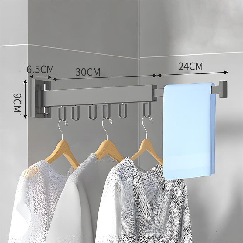 Aluminum Laundry Extend Clothes Dying Folding Hanger Wall Mount Retractable Cloth Drying Rack