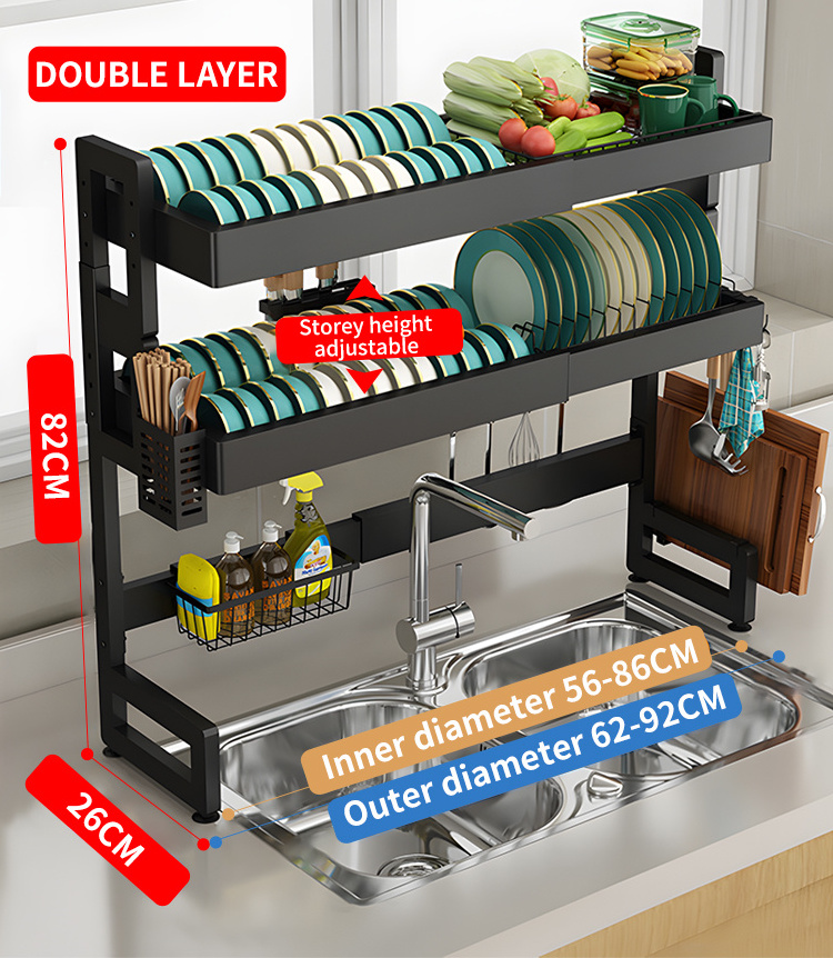 Wholesale Multi-Function 2 Tier Metal Kitchen Storage Organizer Shelf Over The Sink Dish Rack