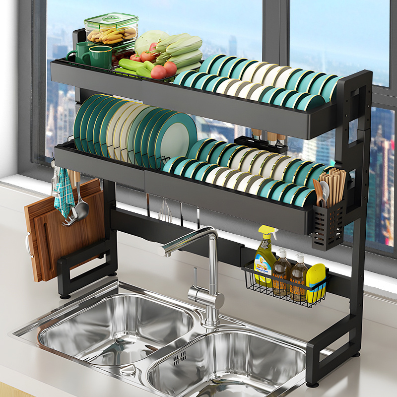 Wholesale Multi-Function 2 Tier Metal Kitchen Storage Organizer Shelf Over The Sink Dish Rack