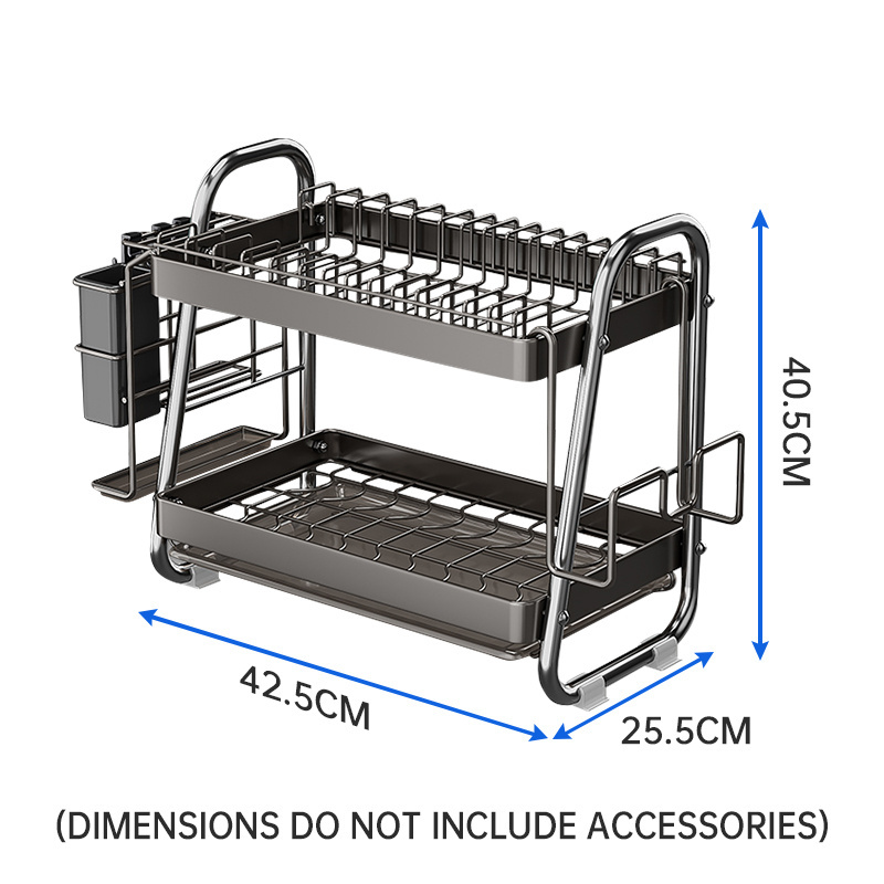 Dish Drying Rack Drainer Stainless Steel 2 Tier Metal Kitchen Bowl Tray Drain Organizer Holder Storage Rack