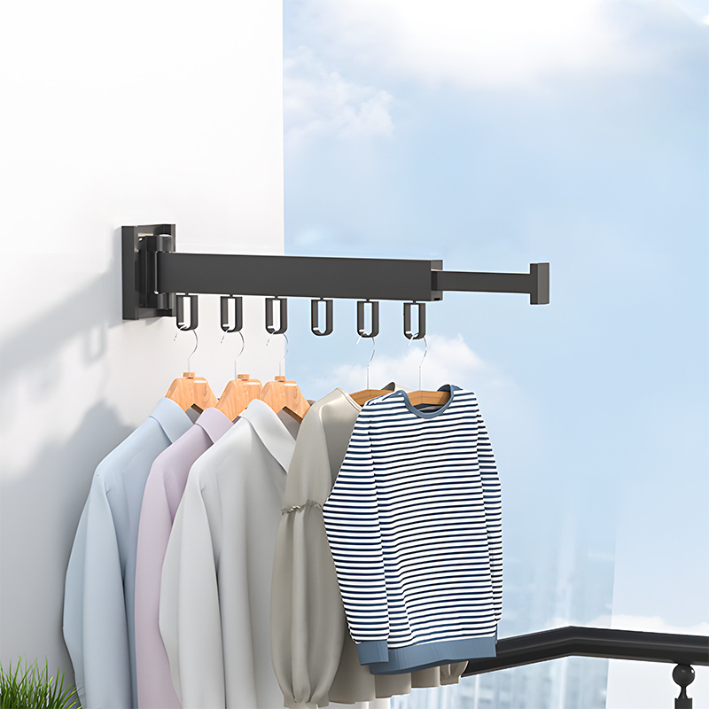 Aluminum Laundry Extend Clothes Dying Folding Hanger Wall Mount Retractable Cloth Drying Rack