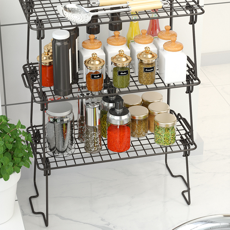 Best Selling Metal Foldable Multifunctional Storage Rack Portable Kitchen Shelf Organizer Racks