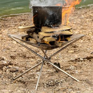 Portable Outdoor Stand Fire Pit Collapsible Camping Heavy Duty Metal Mesh Campfire Grill Wood Burning