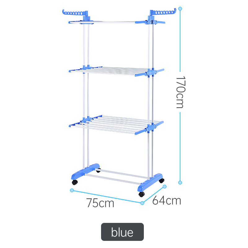 Multi-Function 3 Layers Laundry Hanger Standing Folding Clothes Hanging Coat Clothes Drying Rack