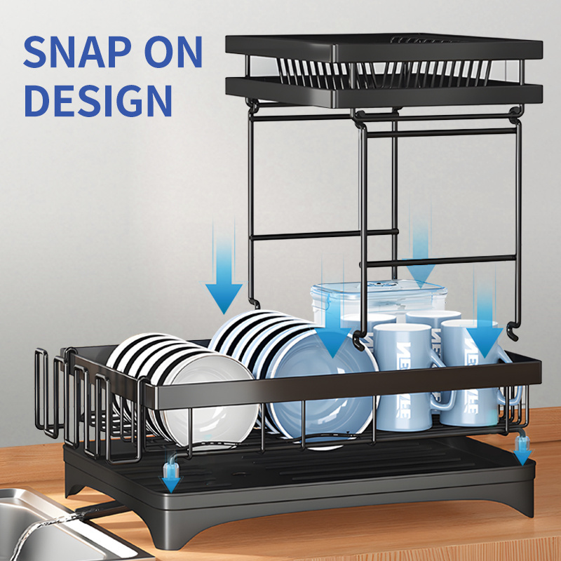 Kitchen Over The Sink Dish Drainer Storage Holder Plate Bowl 2 Tier Metal Standing Dish Drying Rack