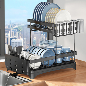 Kitchen Over The Sink Dish Drainer Storage Holder Plate Bowl 2 Tier Metal Standing Dish Drying Rack