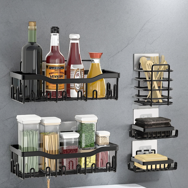 Black 5 Packs Wall Mounted Shower Caddy Bathroom Organizer Corner Rack Organizer Shelves