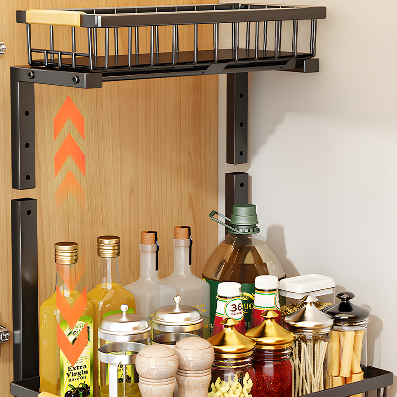 Sliding Drawer Organizer Under Sink Rack Bathroom Counter Shelf 2 Tiers Spice Rack Black Metal Adjustable Height Rack