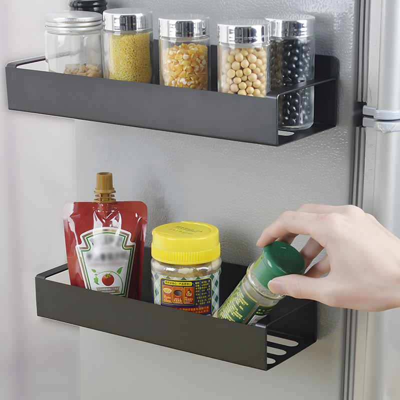 Kitchen Spice Organizer 4 Pack Metal Black Moveable Fridge Magnetic Spice Racks Shelf For Refrigerator