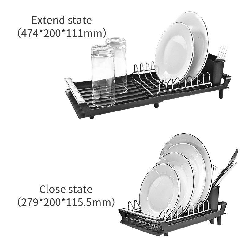 Retractable Over The Sink Dish Drying Rack Metal Adjustable Dish Drain Removable Utensil Holder Organizer