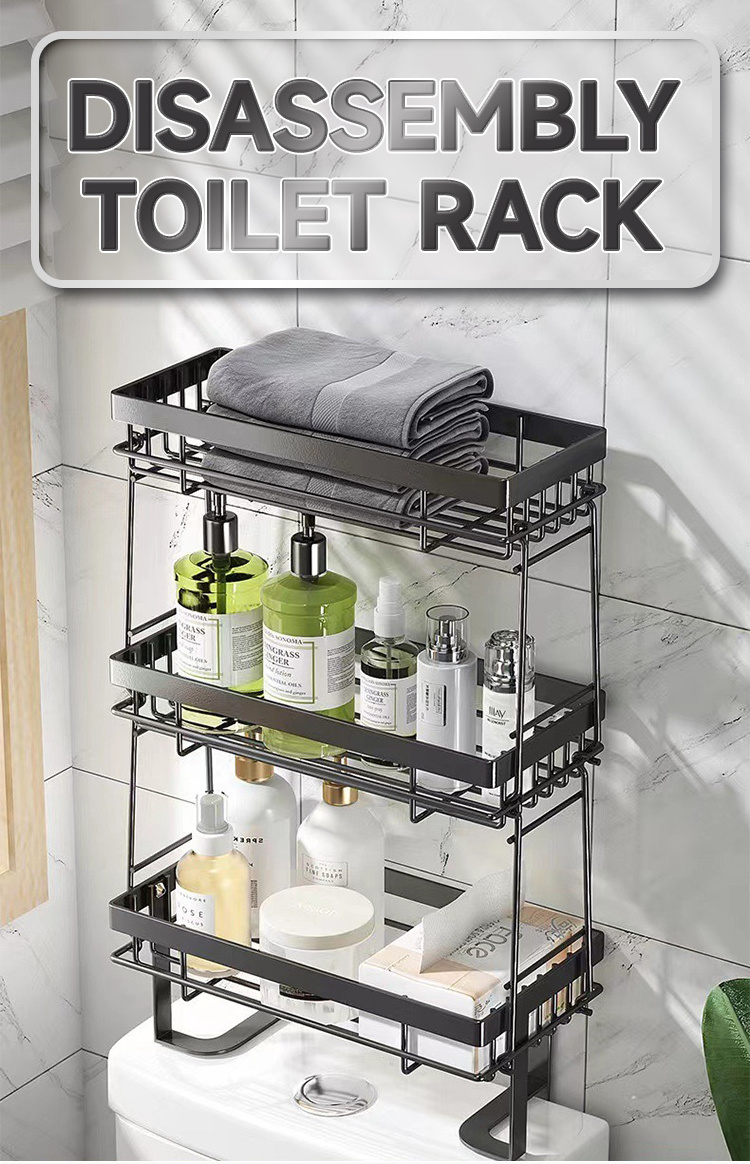 3 Tier Storage Rack Black Metal Bathroom Shelf Over Toilet Organizer Shelves Storage Rack