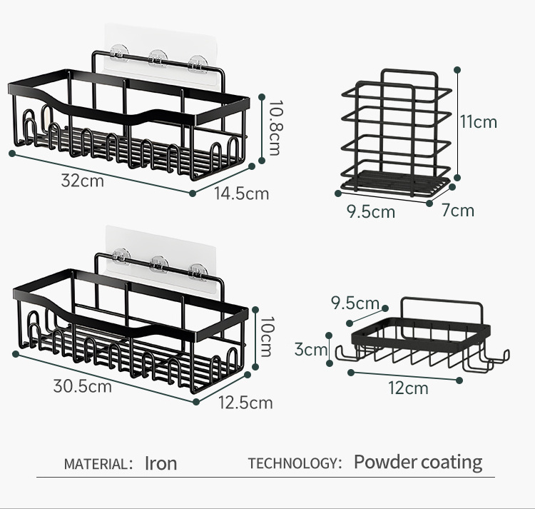 Black 5 Packs Wall Mounted Shower Caddy Bathroom Organizer Corner Rack Organizer Shelves