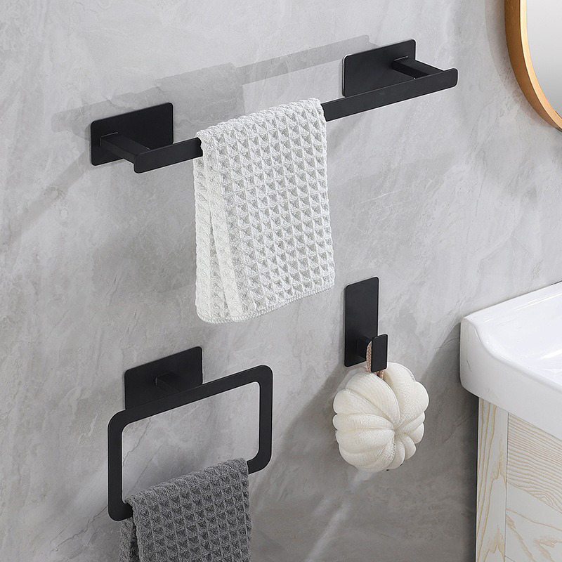 Bathroom Stainless Steel Accessories Set Towel Bar Hook Paper Holder Black Hardware 4 pieces Kits