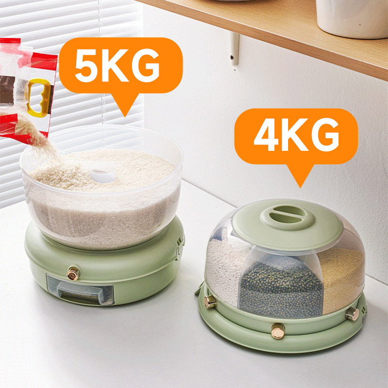 Divided Plastic Cereal Rice Grain Dispenser 360 Degree Dry Food Kitchen Cabinet Rotating Storage Container