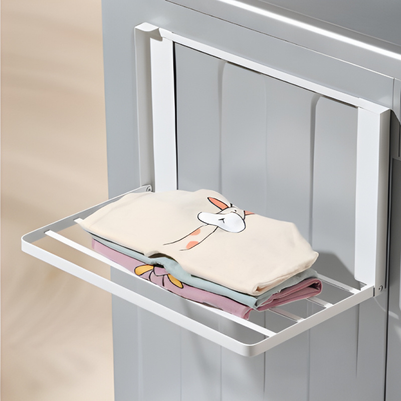 Home Storage Bathroom Folding Laundry Magnetic Clothes Storage Rack Metal Long Clothes Shelf