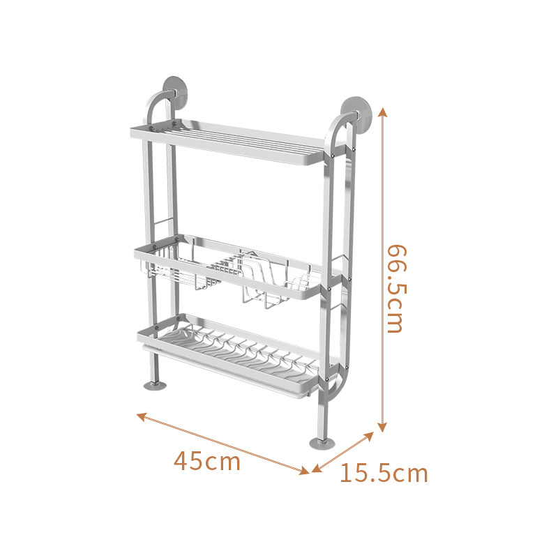 Multi-functional 3 Tier Metal Dish Rack Wall Mount Over The Sink Drainer Drying Plate Rack