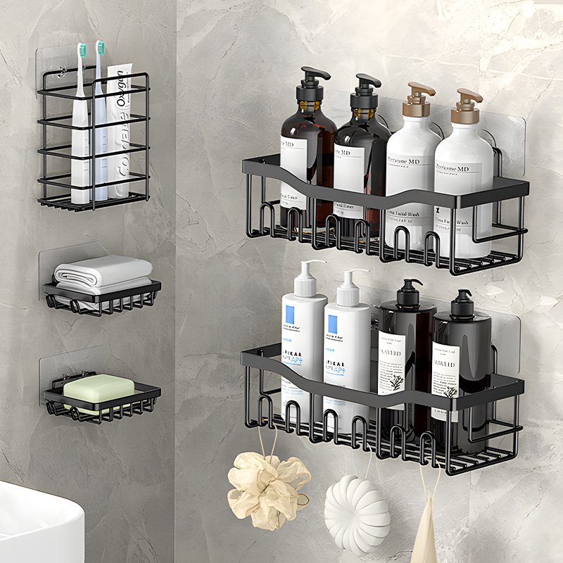 Wall Mounted 5 Pack Metal Hanging Shower Rack Shelf Corner Bathroom Organizer Storage Basket