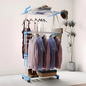 3 Layers Foldable Movable Drying Laundry Hanging Clothes Rack Rolling Garment Hanger Rack