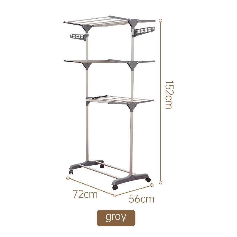 Balcony 3 Tier Clothing Laundry Rack Organizer Portable Free-Standing Metal Clothes Drying Rack