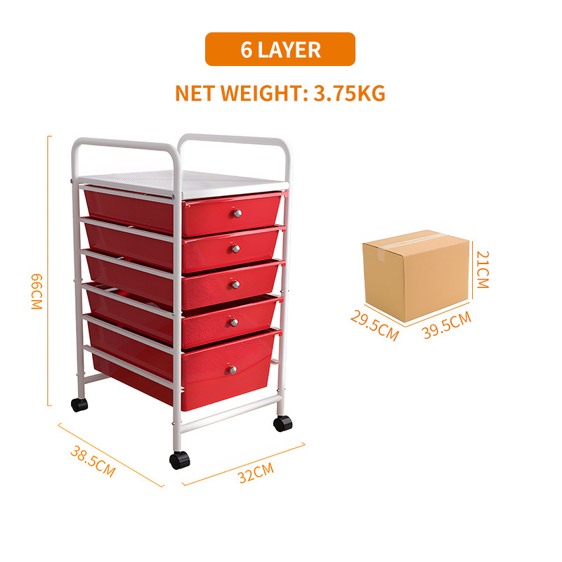 Living Room Space Saving Organizer Rolling Cart 6 Tier Plastic Storage Trolley With Drawers