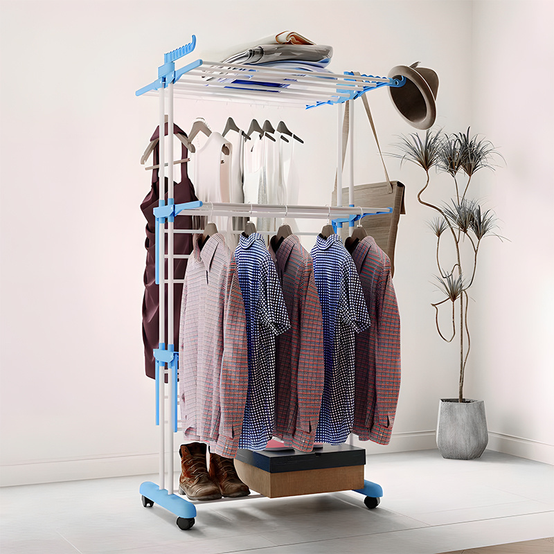 Multi-Function 3 Layers Laundry Hanger Standing Folding Clothes Hanging Coat Clothes Drying Rack