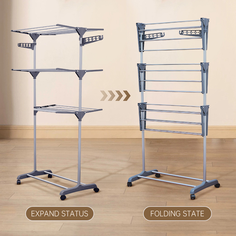 Indoor And Outdoor 3 Tier Clothes Airer Racks Hanger Folding Metal Storage Laundry Dryer Rack