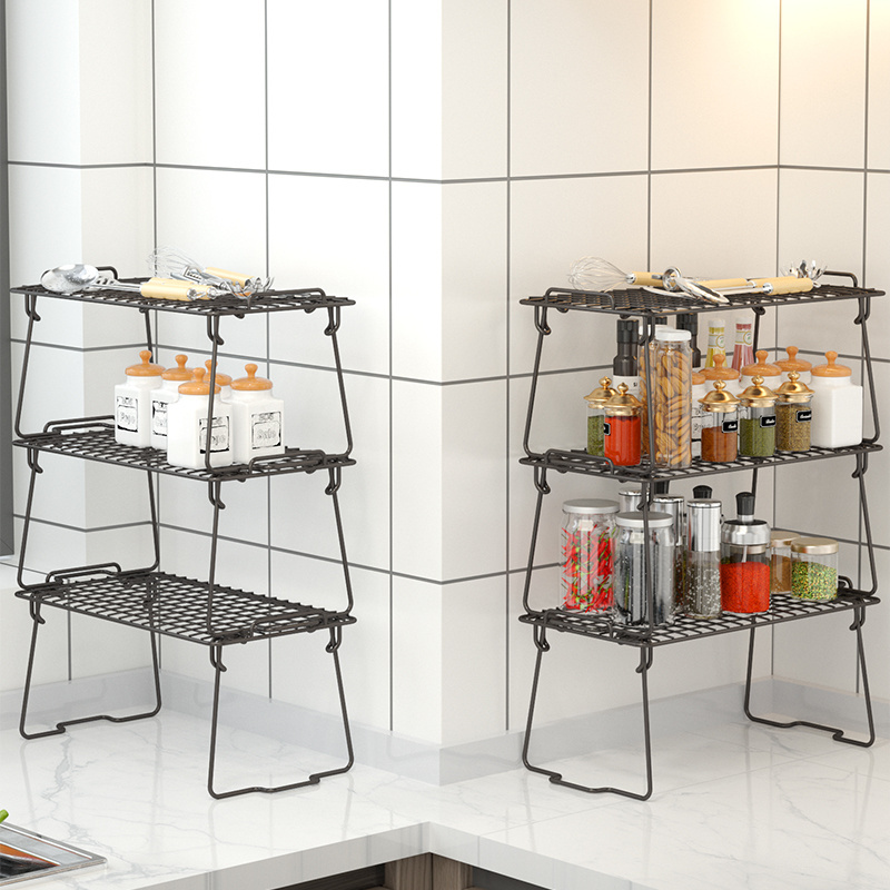 Best Selling Metal Foldable Multifunctional Storage Rack Portable Kitchen Shelf Organizer Racks