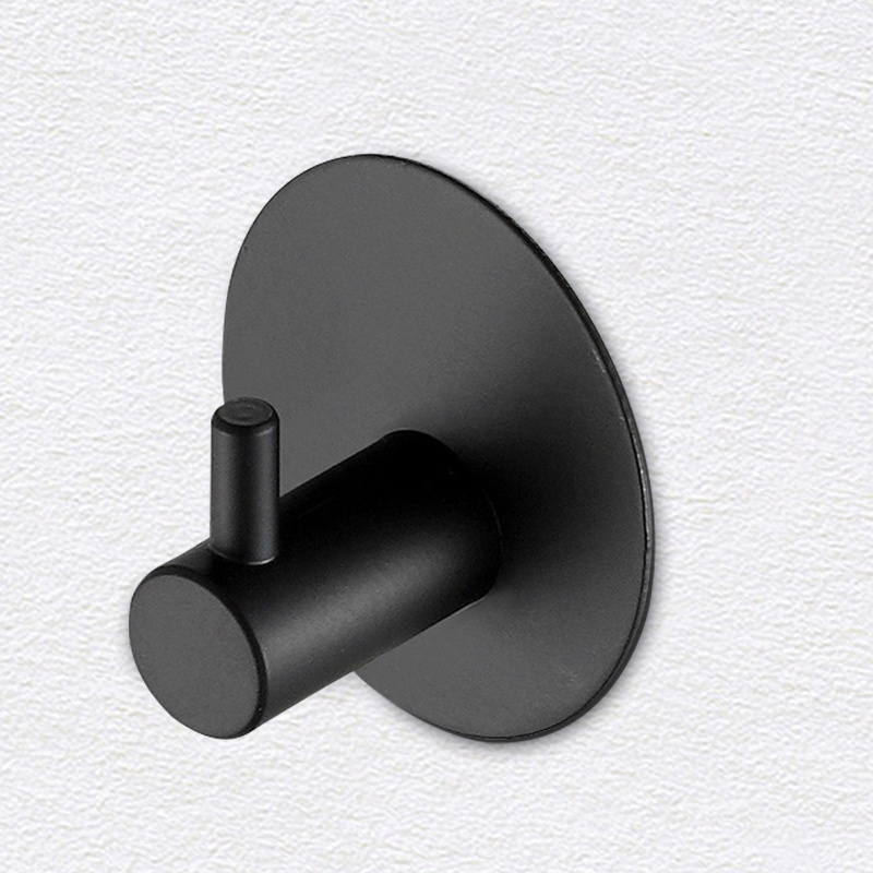 Traditional Black Adhesive Round Clothes Hook Multifunction Stainless Steel Wall Hangers Coat Towel Hooks