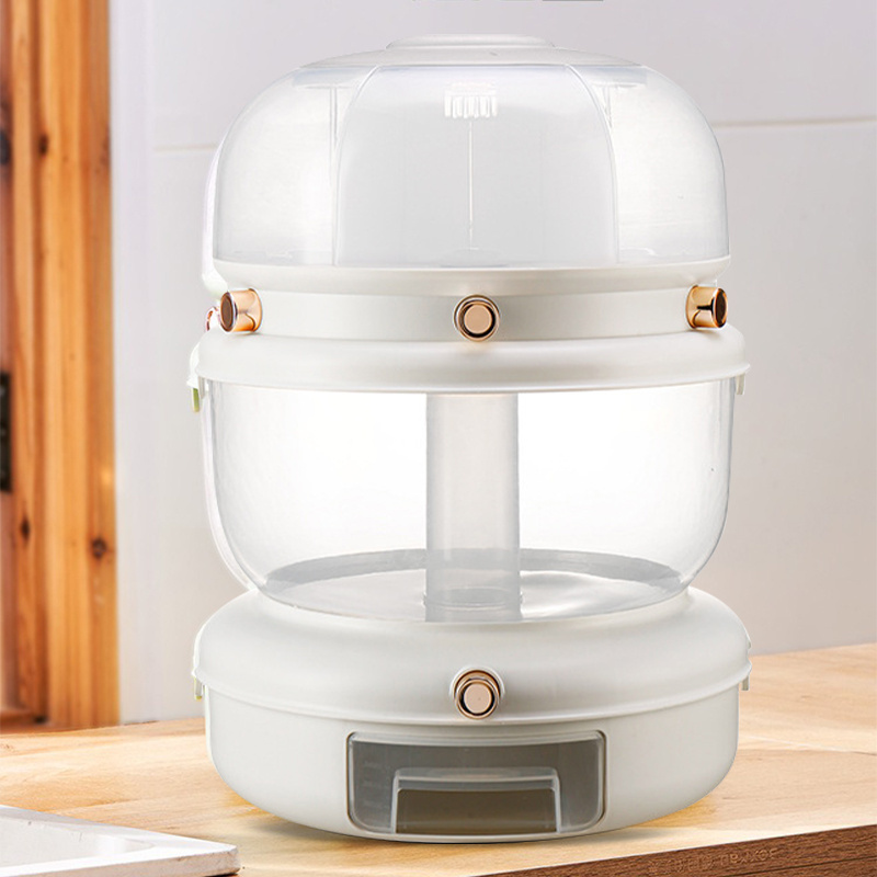 Divided Plastic Cereal Rice Grain Dispenser 360 Degree Dry Food Kitchen Cabinet Rotating Storage Container