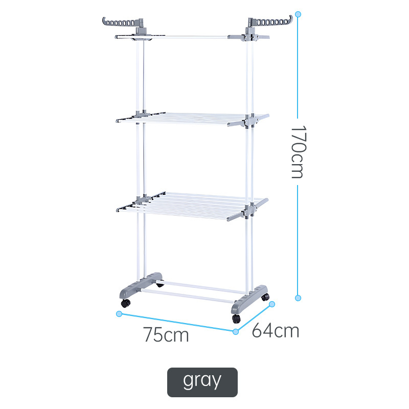 3 Layers Foldable Movable Drying Laundry Hanging Clothes Rack Rolling Garment Hanger Rack