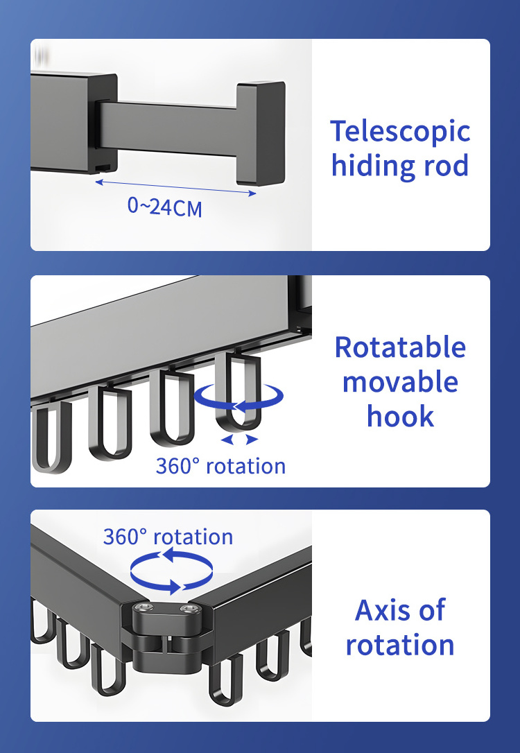 Aluminum Laundry Extend Clothes Dying Folding Hanger Wall Mount Retractable Cloth Drying Rack