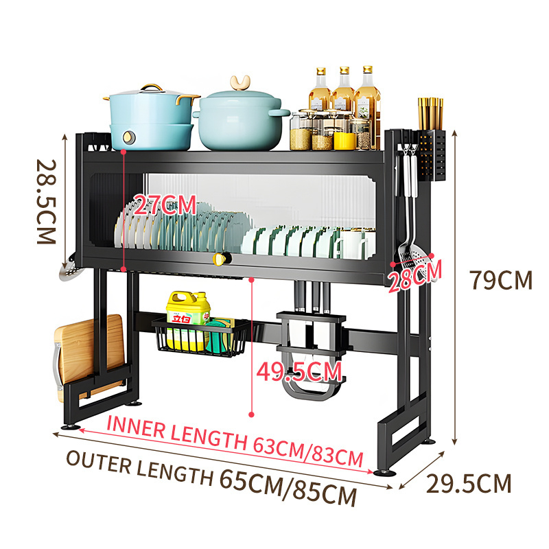 2 Tier Metal Kitchen Storage Organizer Shelf Over The Sink Dish Drainer Drying Rack With Door