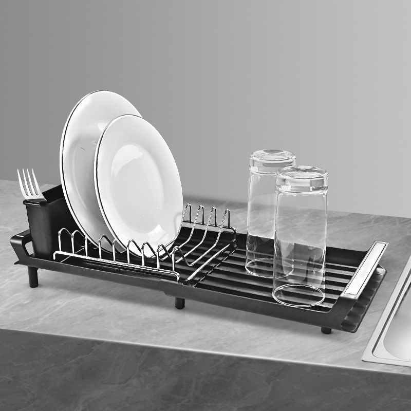 Retractable Over The Sink Dish Drying Rack Metal Adjustable Dish Drain Removable Utensil Holder Organizer