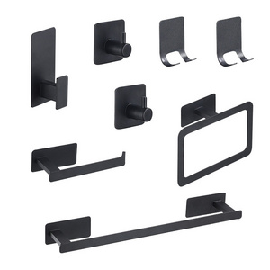 Bathroom Stainless Steel Accessories Set Towel Bar Hook Paper Holder Black Hardware 4 pieces Kits