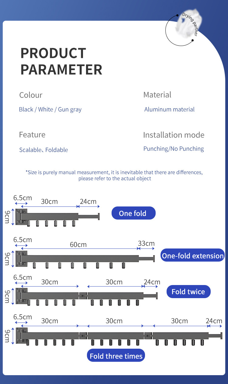 Aluminum Laundry Extend Clothes Dying Folding Hanger Wall Mount Retractable Cloth Drying Rack